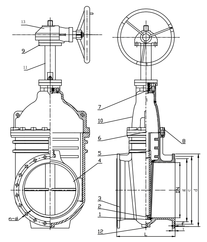 metal seated gate valve large size drawing