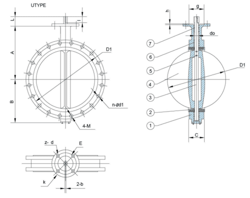 u type butterfly valve drawing