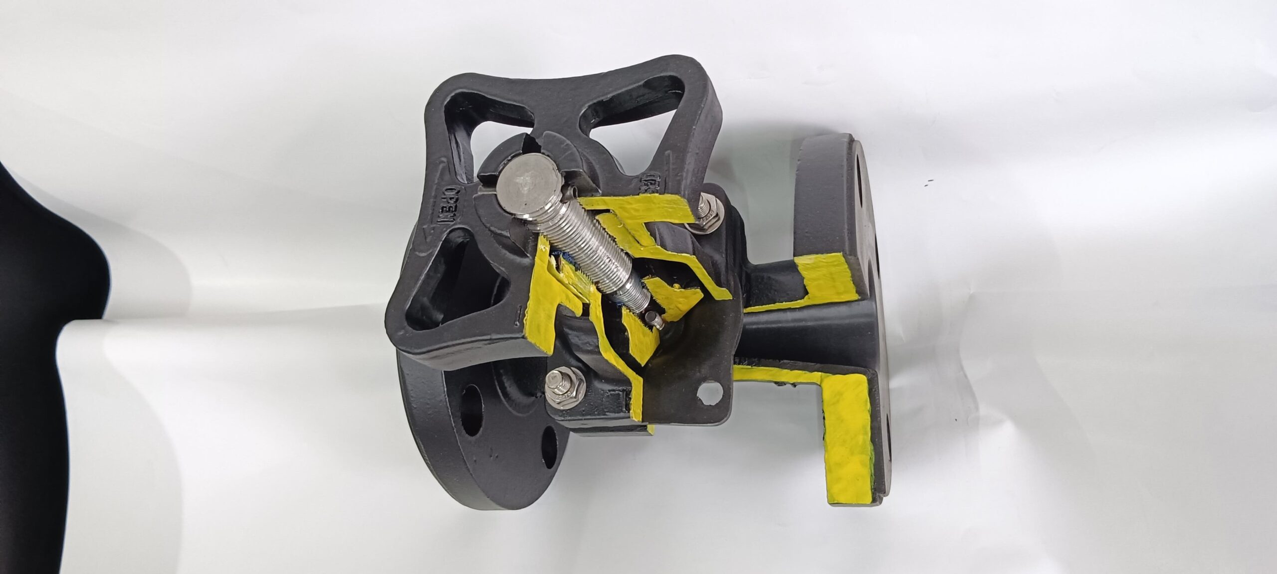 A straight-through diaphragm valve installed in a chemical plant pipeline