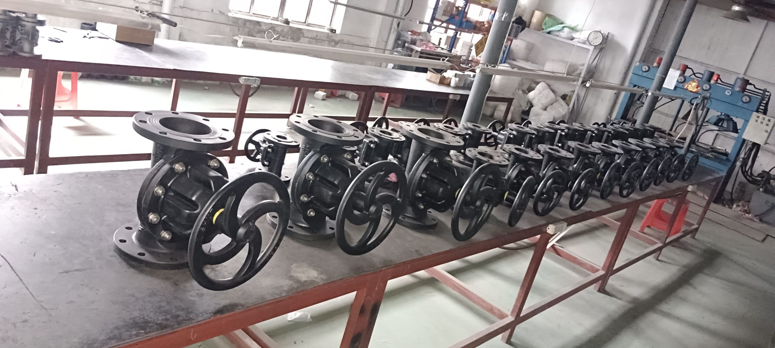 A weir-type and a straight-through diaphragm valve side by side