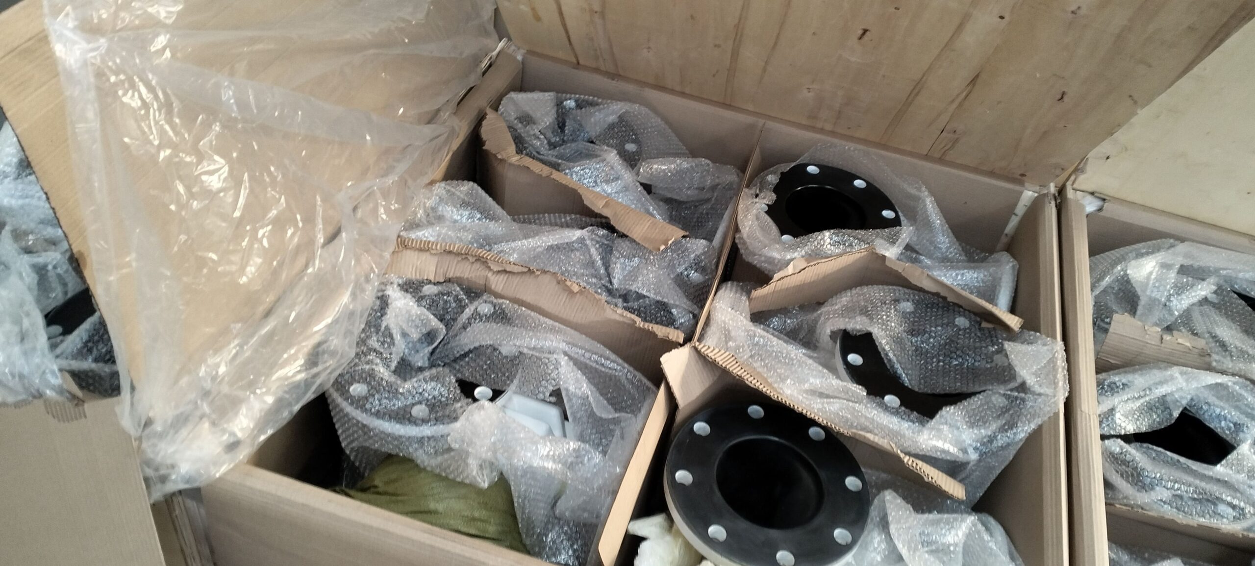A row of diaphragm valves ready for shipping
