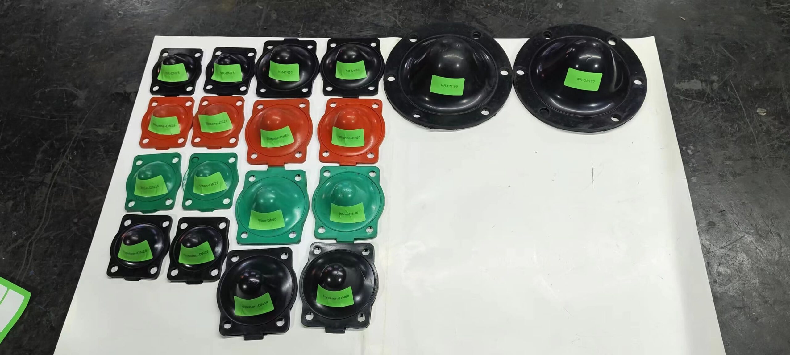 Different diaphragm materials like EPDM and PTFE