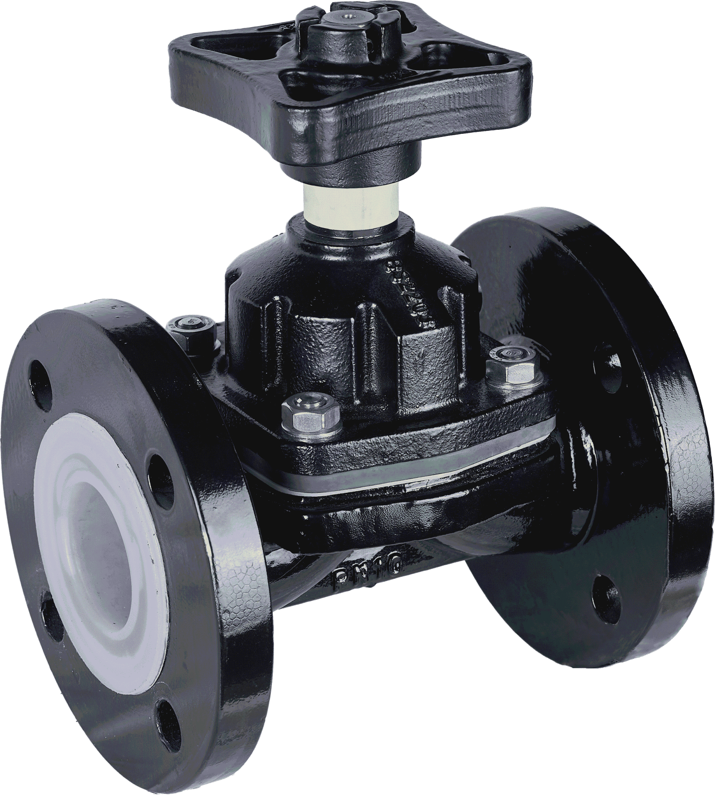 A fluorine-lined diaphragm valve in a wastewater treatment plant