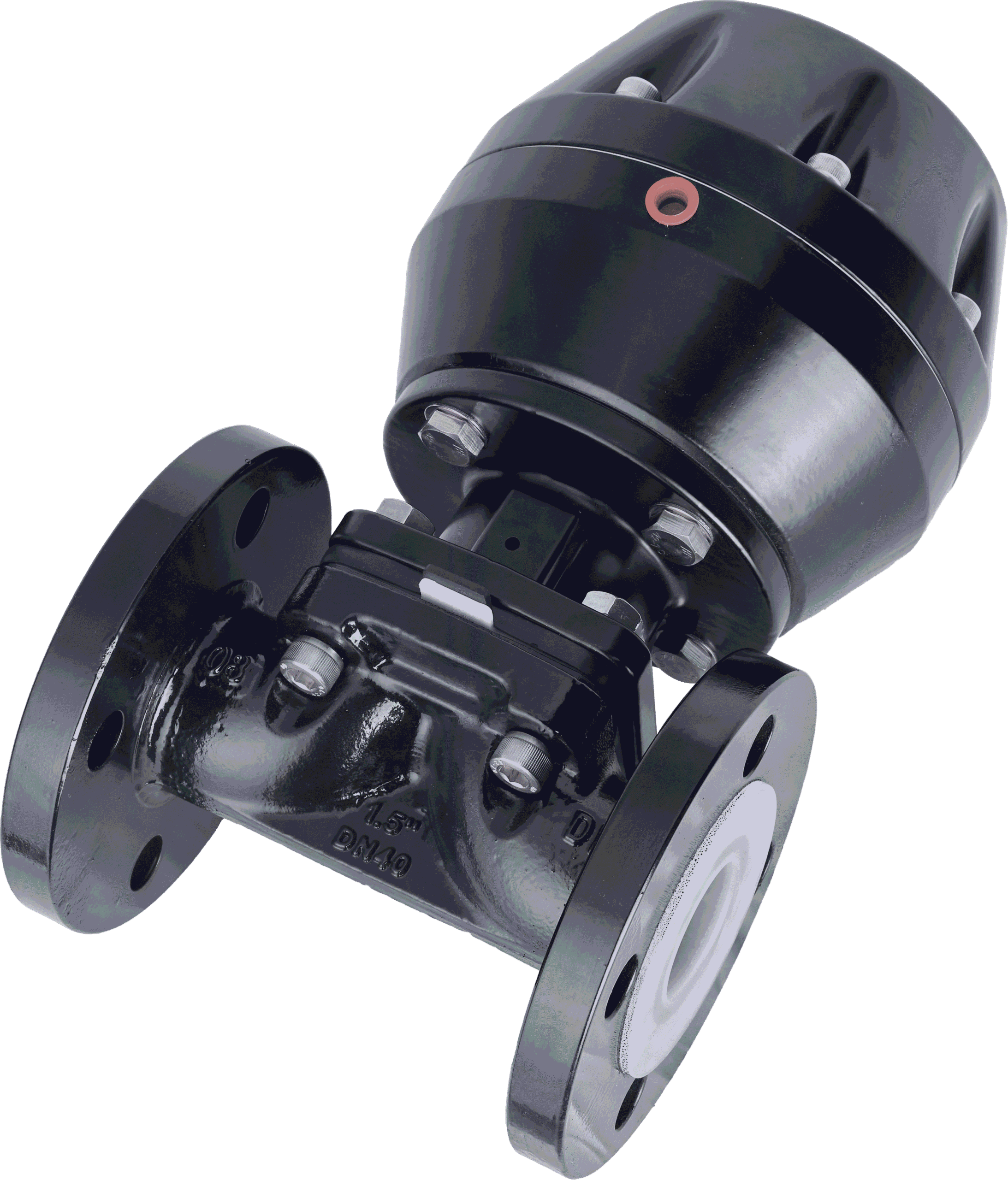 A series of pneumatic diaphragm valves in a chemical plant