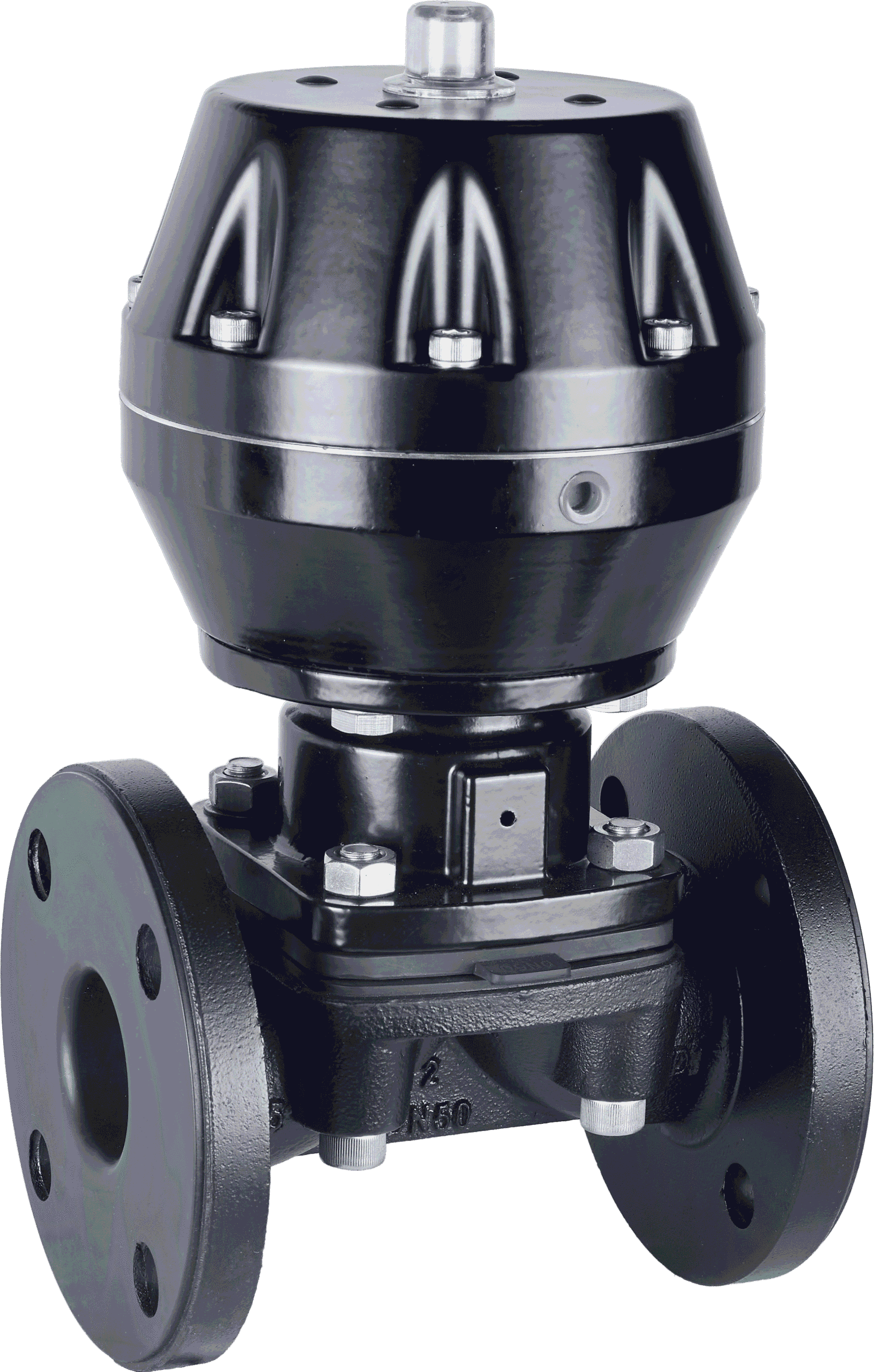 A cutaway view comparing weir and straight-through diaphragm valves