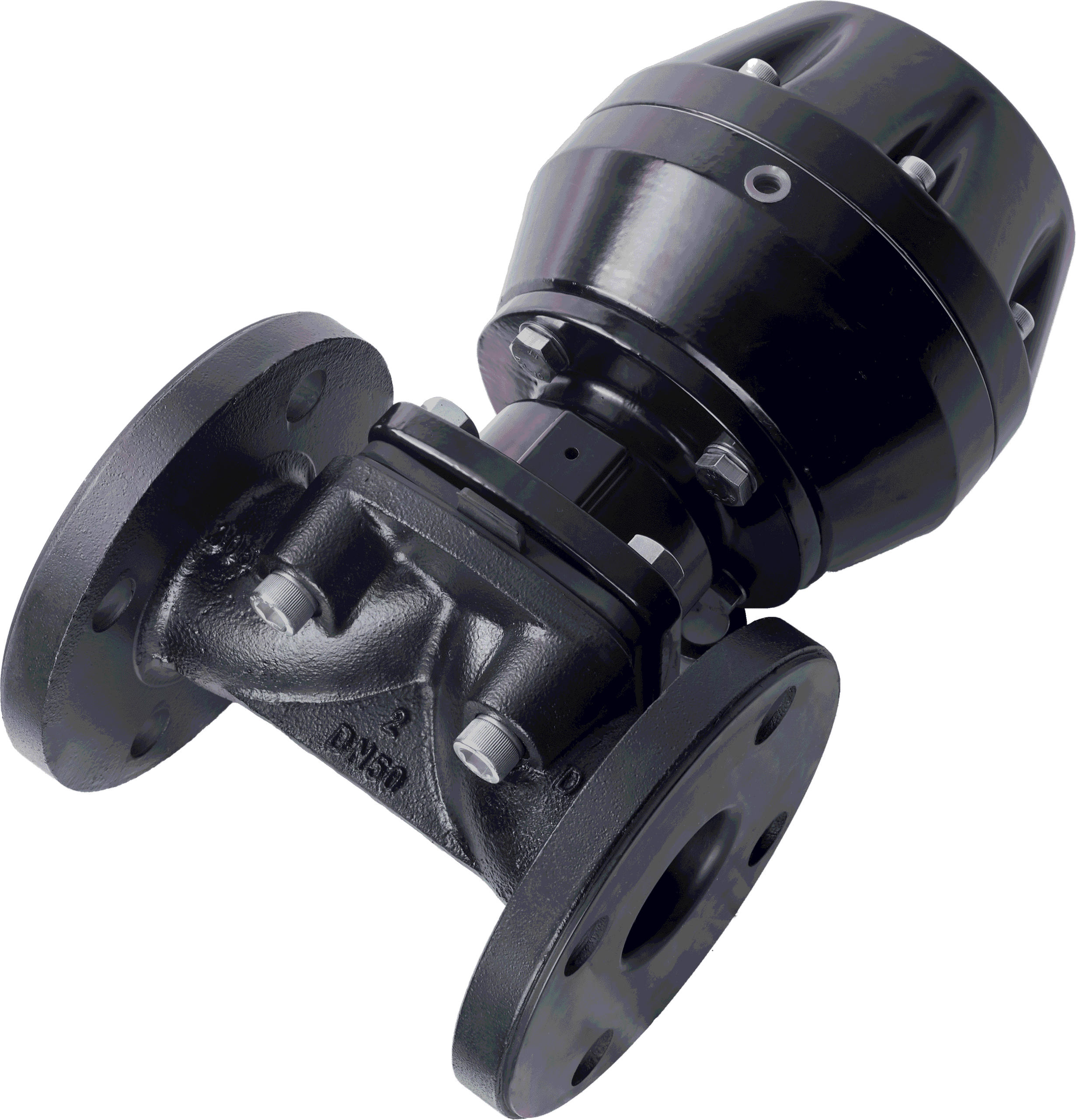Diagram showing the internal mechanism of a weir-type diaphragm valve