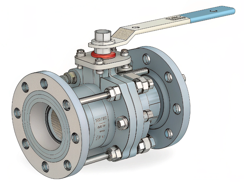 Fluorine-lined ball valve in a chemical plant pipeline