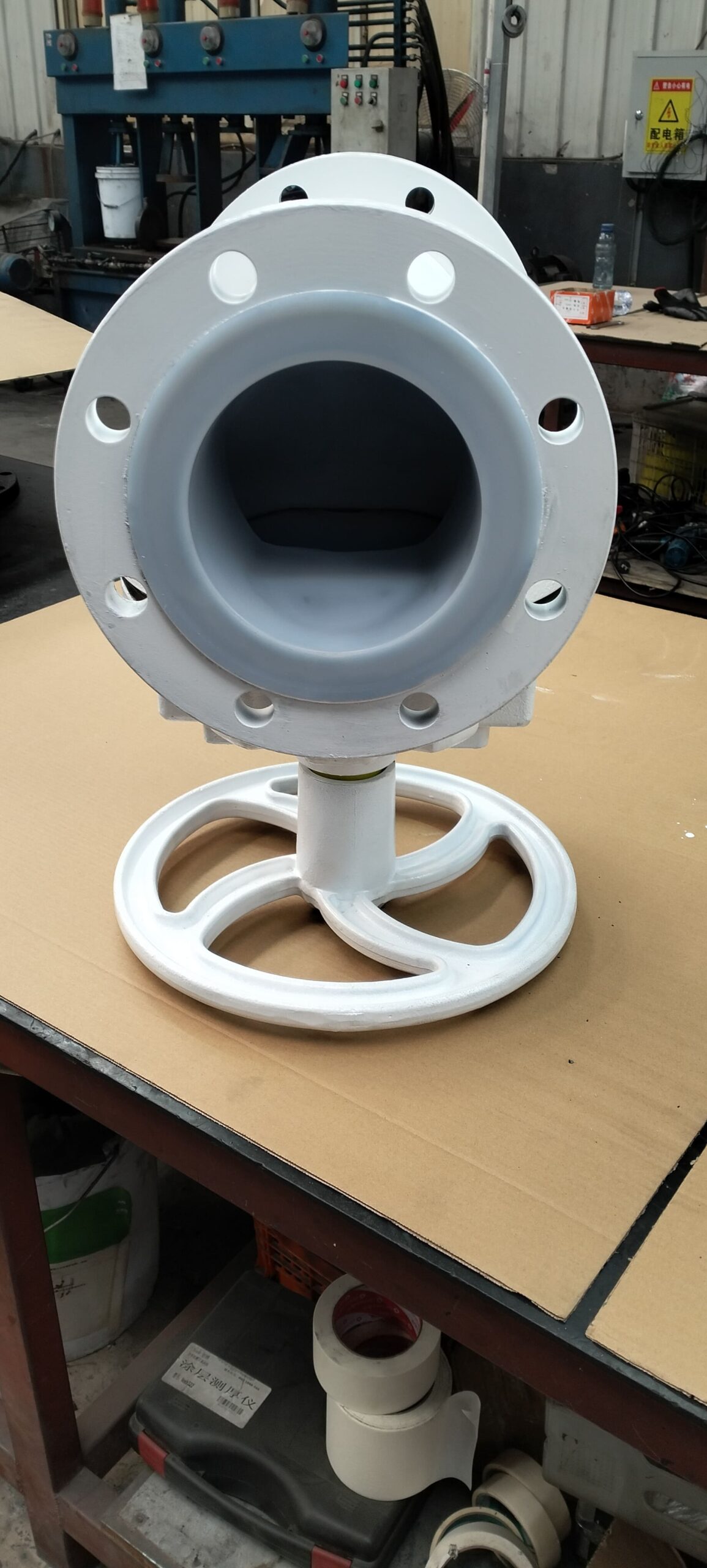 A close-up of an ETFE-lined diaphragm valve and a PFA-lined one side-by-side