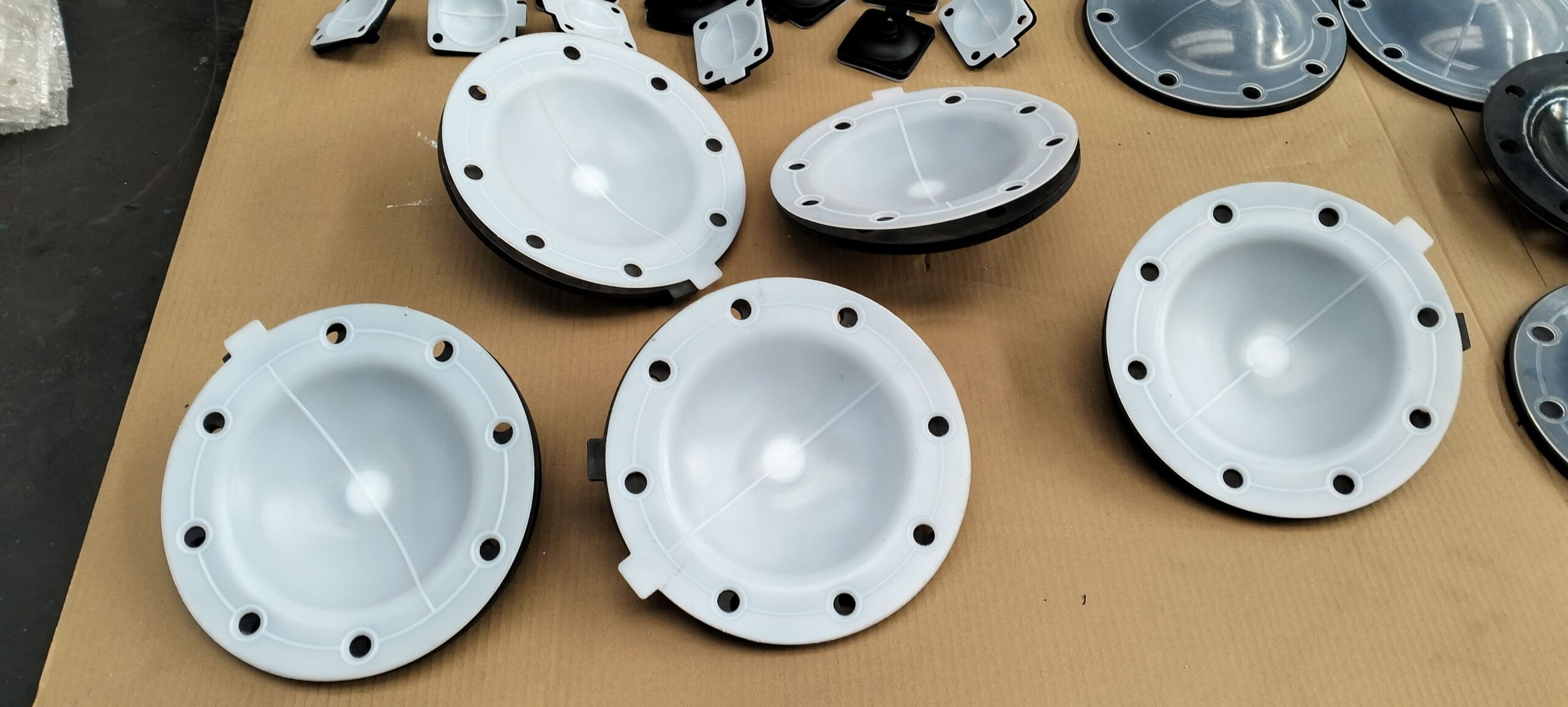 A close-up of different diaphragm valve materials